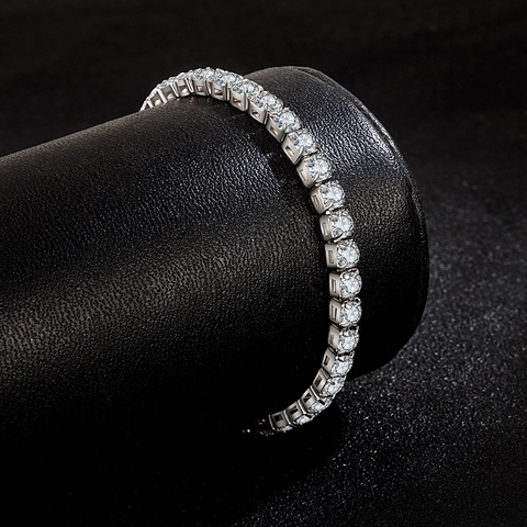 Elegant Tennis Bracelet Copper White Gold Plated Round Cut Sparkling Zircon Inlaid Simple Fashion Jewelry For Women