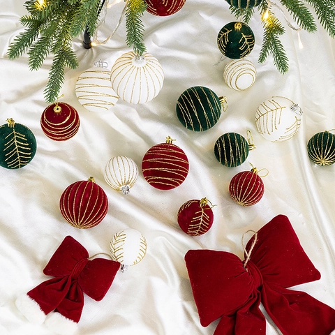 Palle Di Natale In Velluto Floccato E Fiocchi Di Peluche Con Motivo Glitter Oro Per Decorazione Albero Di Natale Decorazioni