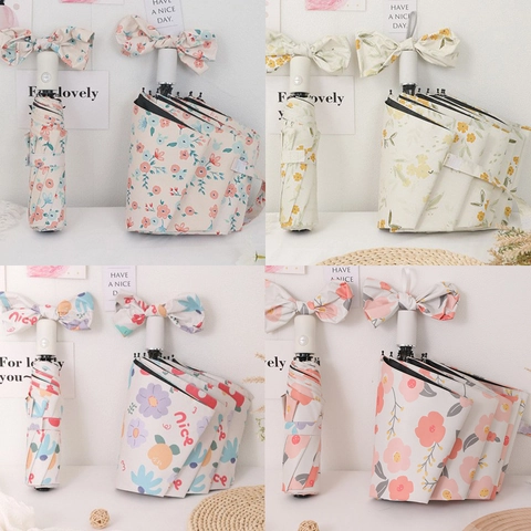 Ombrello Pieghevole Floreale Protezione UV Sole Pioggia Doppio Uso Decorazione Fiocco Portatile Antivento
