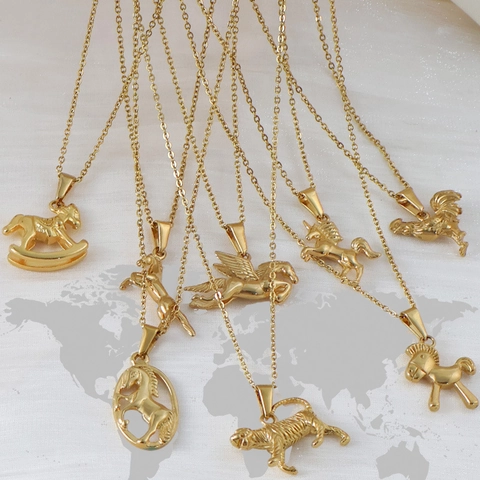 Animal Pendant Stainless Steel Horse Tiger Rooster Unicorn Pegasus Rocking Horse Jewelry Gift For Men Women