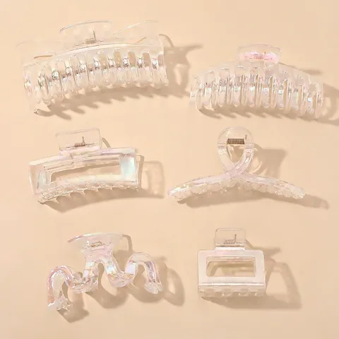 Pinza Para El Pelo Iridiscente Transparente Coreana De Acrílico Antideslizante Clip De Tiburón Grande Accesorios Elegantes Mujer