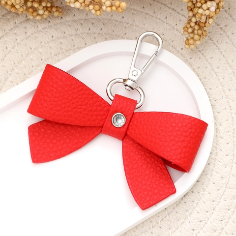 Bowknot Leather Keychain Rhinestone Crystal Bag Pendant For Women Purse Decoration Sweet Elegant Fashion Accessory