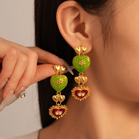 Vintage Palace Heart Drop Earrings With 925 Sterling Silver Earring Post And Colorful Enamel Heart Bracelet Jewelry