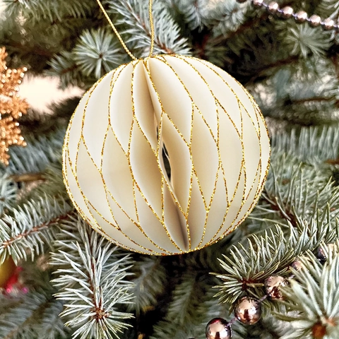 Decorazioni Appese Di Natale Palline A Nido D'ape In Carta Albero Lanterna Con Bordi Dorati Luccicanti Per Festa Fai Da Te