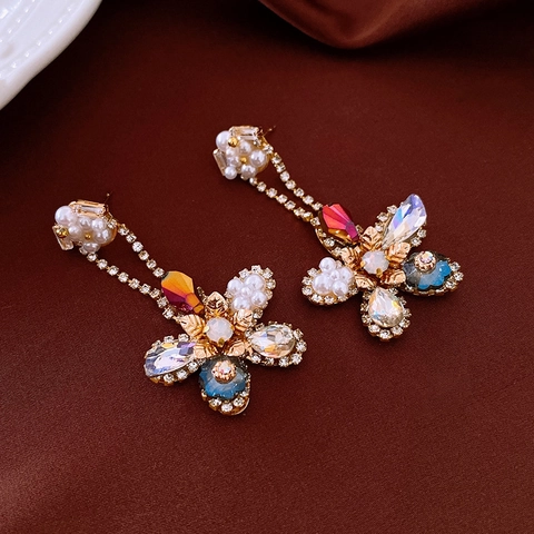 Vintage Blumen Ohrhänger Mit Zirkonia Strass Künstliche Perlenimitation Legierung Luxus Schmuck Für Damen Silver Earring Post
