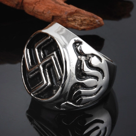 Herren Vintage Edelstahl Swastika Symbol Ring Hip Hop Punk Biker Gravierte Fingerring Dekorative Biker Schmuck Geschenk