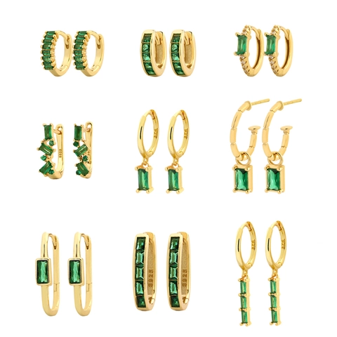 925 Sterling Silver Hoop Earrings Green Emerald Gemstone Zircon Inlay Elegant Vintage Style Luxury Jewelry For Women