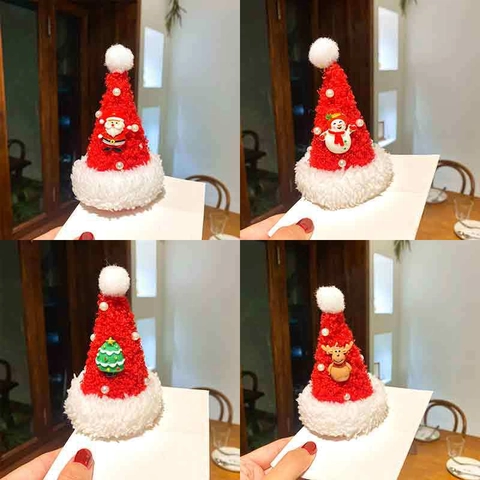 Mollette Per Capelli Mini Cappello Di Natale Paillettes Peluche Pizzo Babbo Natale Pupazzo Di Neve Arredo Festa Carino