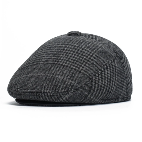 Casquette Plate Homme Vintage Ivy Newsboy Hiver Chaud Doublé Polaire Mélange Laine À Carreaux Chevrons Extérieur Forward Cap