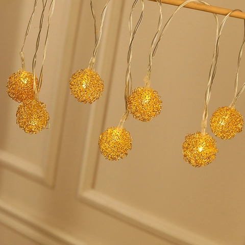 LED Lichterkette Goldene Metall Gitterkugel Stern Barren Hohl Warmweiß Weihnachten Dekorative Innen Außen