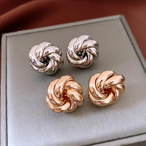 Pendientes De Botón Con Nudo De Metal Calado Con Poste De Plata De Ley 925 Joyas De Moda Geométricas Para Mujeres