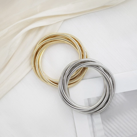 Mehrlagiger Gewundener Armreif Metall Schlangenknochen Textur Elastisch Minimalistisch Bold Industrie Stil Mode Accessoire