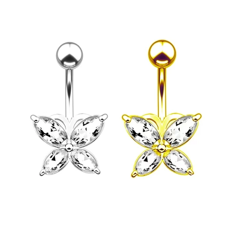 Piercing Ombligo Mariposa Acero Inoxidable Latón Circonita Marquesa Joyería Corporal Para Mujer