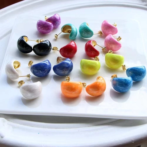 C Shaped Colorful Enamel Stud Earrings For Women French Minimalist Copper 18K Gold Plated Vintage Jewelry Accessory
