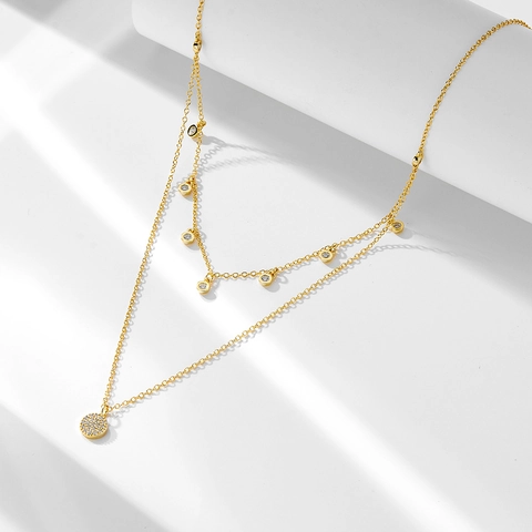 925 Sterling Silver Double Layer Necklace For Women Minimalist Round Zirconia Pendant Choker Fashion Commuting Jewelry