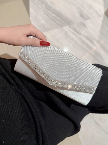 Bolso De Mano De Noche Plisado Satén Diamantes De Imitación Elegante Bolso Brillante Con Correa De Cadena Para Mujer
