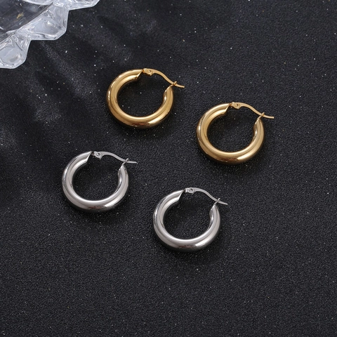 Chunky Hoop Ohrringe 18K Vergoldet Edelstahl Geometrisch Rund Mit 925 Sterling Silber Ohrstecker