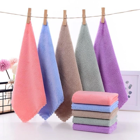Soft Coral Fleece Square Towel Absorbent Microfiber Face Cloth Wave Edge For Kids Hand Wiping