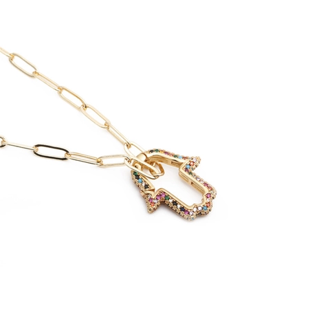 Hamsa Hand Anhänger Halskette Kupfer Bunte Zirkon Büroklammerkette 18K Vergoldet Hip Hop Amulett Schmuck Für Damen