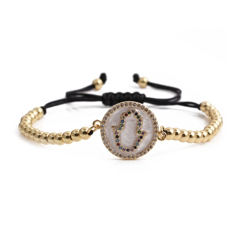 Hamsa Hand Evil Eye Bracelet Copper Cubic Zirconia Colorful Zircon Micro Inlay Adjustable Woven Rope Jewelry For Women