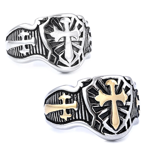 Anello Scudo Retrò Da Uomo In Acciaio Inossidabile Croce Incisa Gioielli Stile Punk Gotico