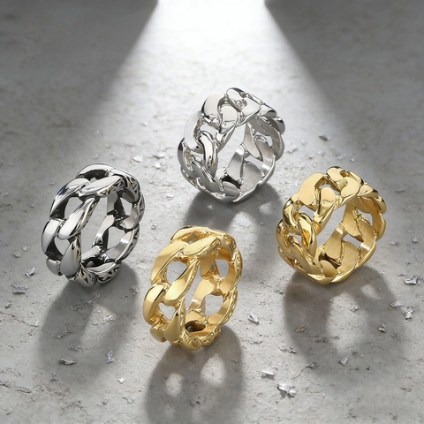 Anello A Catena Cuban Link In Acciaio Inossidabile 316L Cavo Stile Hip Hop Punk Gioielli Da Uomo