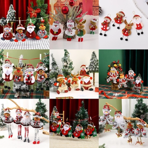 Christmas Hanging Ornaments Burlap Plush Santa Claus Snowman Reindeer Bear Dolls Tree Decoration Festive Home Party