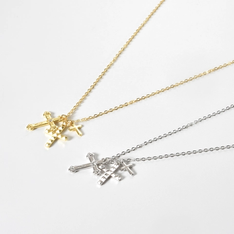 Collar con Colgante de Triple Cruz de Plata de Ley 925 para Mujeres Hombres con Diamantes de Imitación Incrustados Estilo Hip Hop