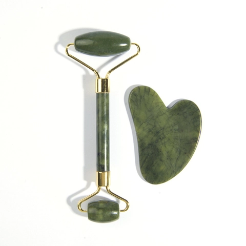 Natural Jade Roller And Gua Sha Facial Massage Tool Xiuyan Jade Stone Face Neck Skin Care Anti-Aging Beauty Massager