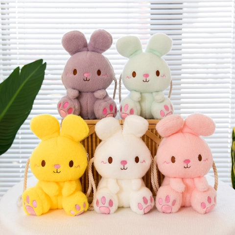 Cute Rabbit Shape Plush Crossbody Bag For Kids Cartoon Soft Animal Shoulder Purse With Zipper And Woven Rope Strap