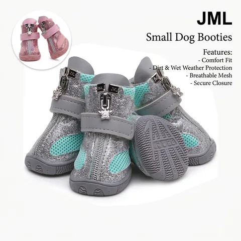 Shiny Glitter Dog Shoes Breathable Mesh Non-Slip Rubber Sole High Top Pet Boots With Zipper And Velcro For Small Dogs