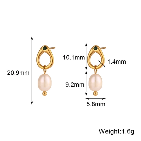Französischer Vintage Edelstahl Creolen Mit Süßwasserperlen Anhänger Grün Strass Gold Schmuck Für Damen