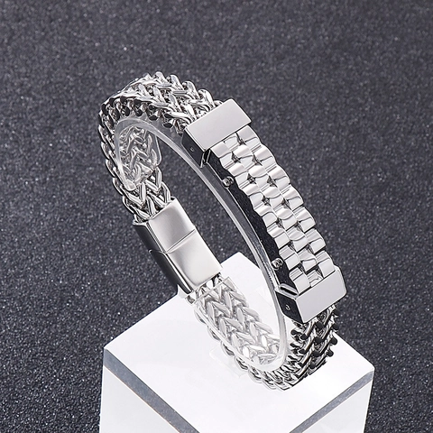 Pulsera Hombre Acero Inoxidable Hip Hop Estilo Industrial Cadena De Reloj Malla Trenzada Joyería De Mano