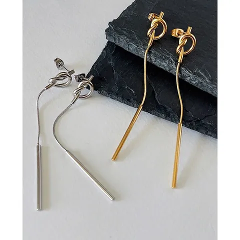 Knot Drop Earrings Titanium Steel 18K Gold Plated Long Tassel Snake Chain Vertical Bar French Vintage For Women