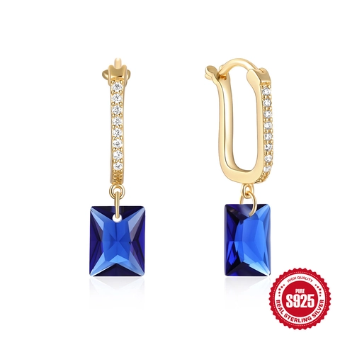 S925 Sterlingsilber Ohrstecker-Stift Zirkonia U-Form Ohrringe Mode Blau Rechteck Edelstein Ohrringe Für Frauen Schmuck
