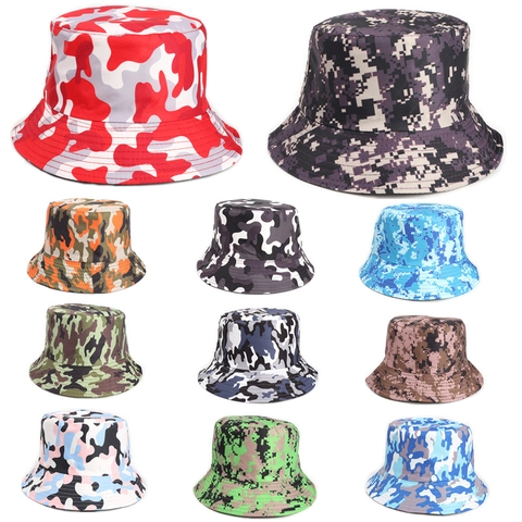Reversible Bucket Hat Polyester Camouflage Digital Print Sun Protection Outdoor Fishing Hiking For Unisex Adult