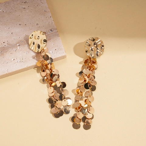 Orecchini Tondi Martellati Con Nappe Di Paillettes E Perni In Argento Gioielli Color Oro Multistrato Per Donna