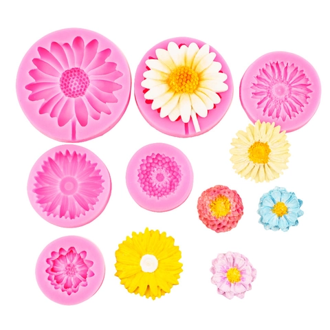 Flor Girasol Margarita Molde Silicona DIY Fondant Chocolate Decoración Pasteles Resina Epoxi Artesanía Herramientas Flexible