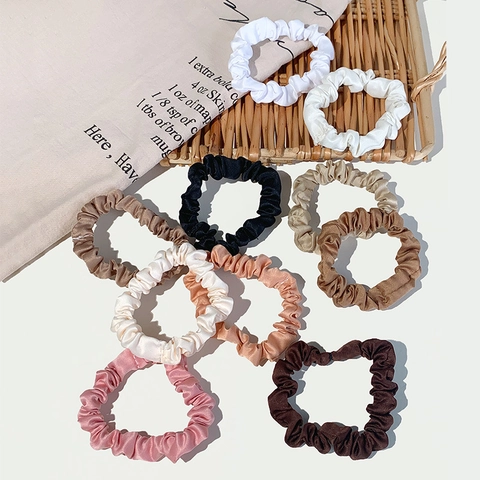 Scrunchies De Satén Coleteros Elásticos Color Sólido Plisados Suaves Cintas Para El Pelo Para Mujeres Niñas
