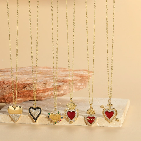 Collana con Pendente a Cuore in Rame Zirconia per Donna Catena a Clavicola in Smalto Retrò Gioielli Stile Bohémien Regalo