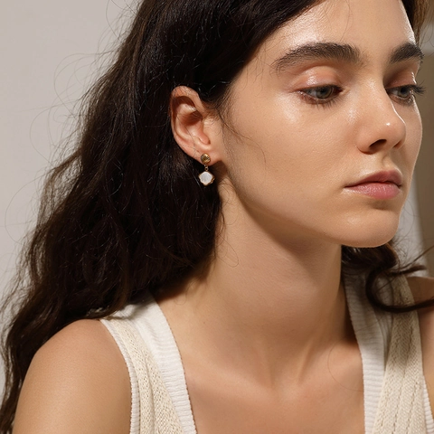 Muschel Ohrhänger 18K Vergoldet Edelstahl Weiß Perlmutt Ozean Stil Französisch Vintage Schmuck Für Frauen