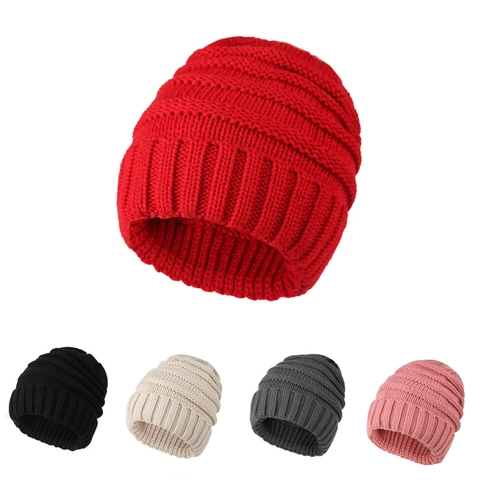 Knit Beanie Hat Acrylic Chunky Ribbed Cuffed Warm Slouchy Skull Cap Solid Color Winter Outdoor Unisex Men Women