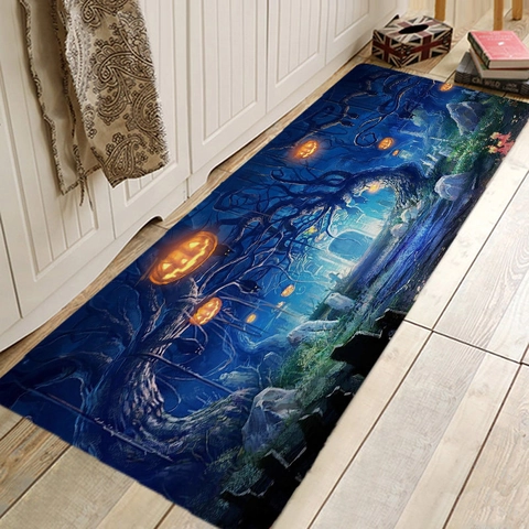 Halloween Floor Mat Pumpkin Skull Horror Non Slip Absorbent Polyester Rug For Kitchen Entrance Gothic Spooky Home Decor
