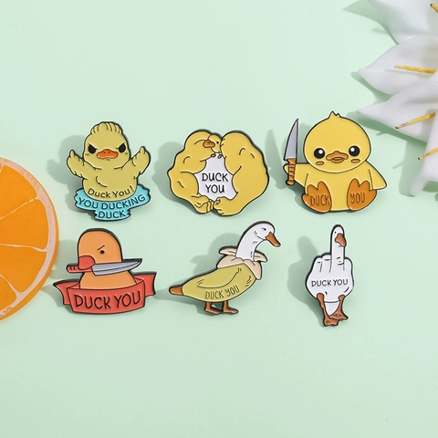 Funny Cartoon Duck Enamel Brooch Pins Alloy Humor Meme Jewelry For Clothing Backpack Decor Creative Animal Lapel Badges