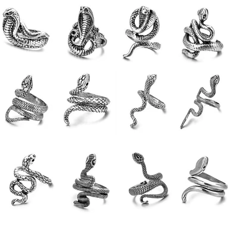 Vintage Alloy Snake Ring Adjustable Open Gothic Punk Animal Scale Texture Retro Jewelry For Men Women