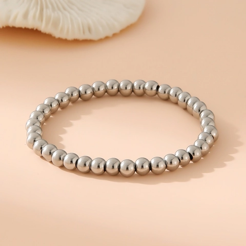 Minimalist Stainless Steel Round Bead Bracelet For Couples Silver Beaded Chain Bracelet Fashion Jewelry Handcrafted Gift