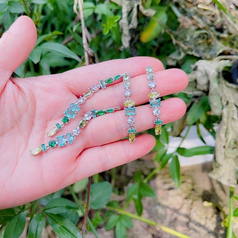 S925 Sterling Zilver Stift Koper Kleurrijke Zirconia Kristal Ingelegde Kwastje Oorbellen Voor Vrouwen Elegante Sieraden