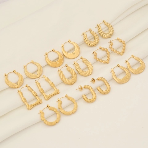 Edelstahl Geometrische Creolen Vergoldet Bambus Gedreht Herz Halbmond Mode Schmuck Für Frauen