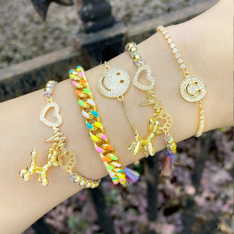 Bohemian Colorful Enamel Bracelets Copper Zircon Heart Animal Shape Adjustable Fashion Jewelry For Women Elegant Gift