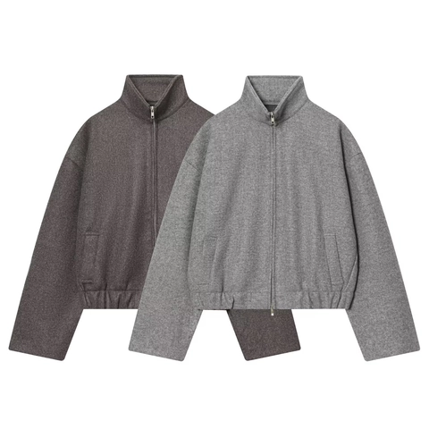 Women Bomber Jacket Polyester Satin Cotton Wool Fabric Stand Collar Zipper Casual Solid Color Outerwear Coat
